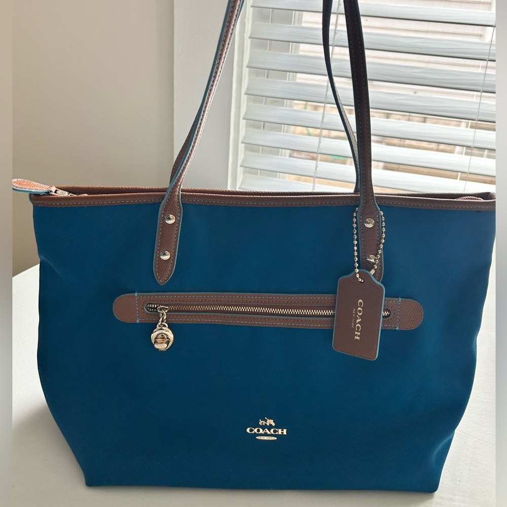 COACH - Vibrant Blue and Leather Tote Bag